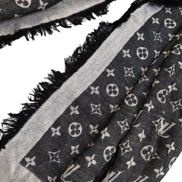 LOUIS VUITTON LV Monogram Charcoal Gray & Heather Gray Scarf Shawl Wrap - Picture 10 of 16
